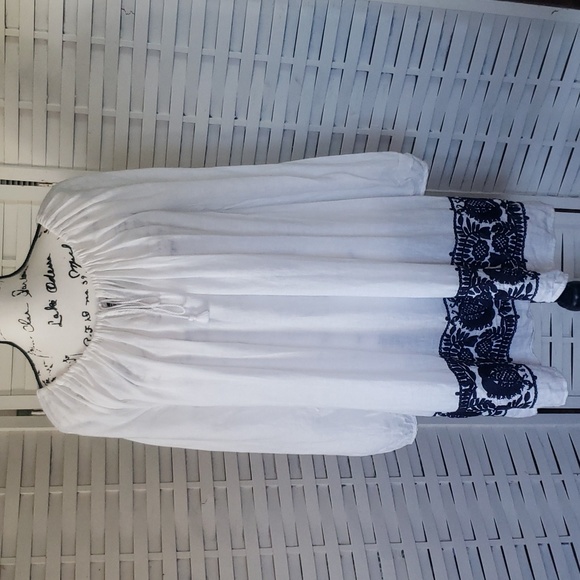 J. Crew white 100% linen off shoulder long  sleeve embroidery bottom tunic dress - Picture 1 of 6